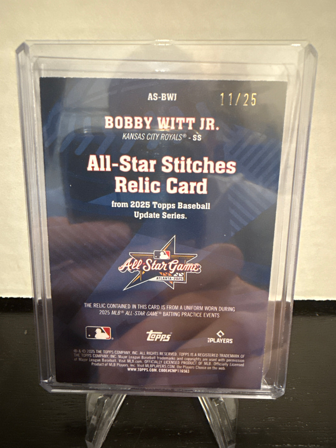 Bobby Witt Jr 2025 Topps Update All-Star Stiches Game Worn Relic Orange, 11/25