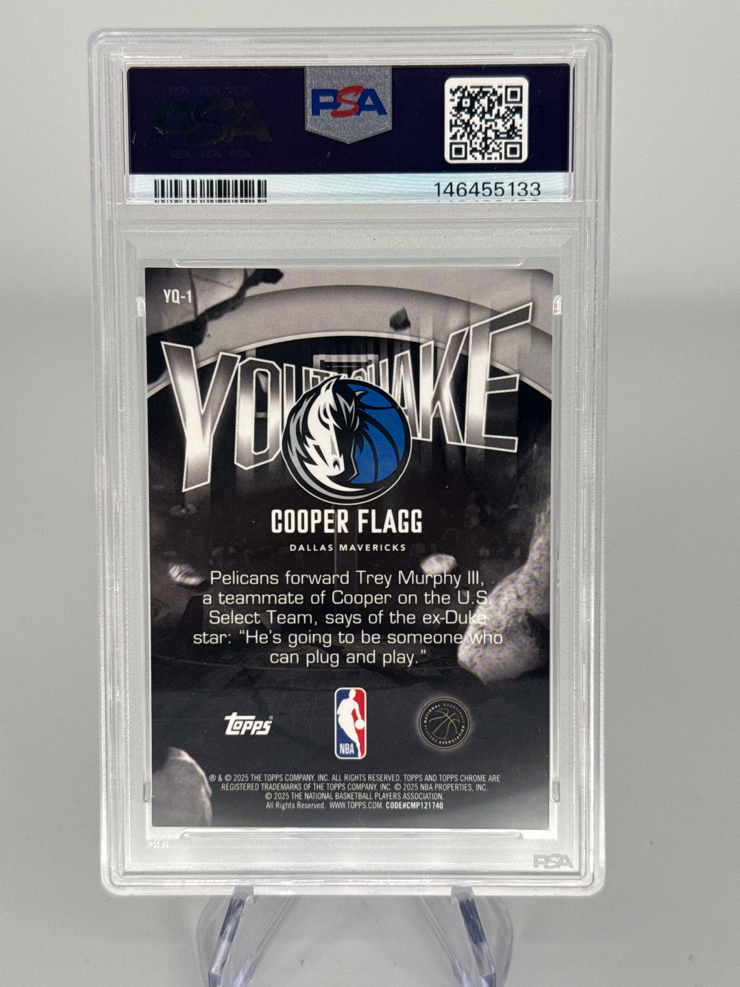 Cooper Flagg 2025 Topps Chrome Youthquake Aqua Refractor Rookie, 074/199, PSA 10 Gem Mint