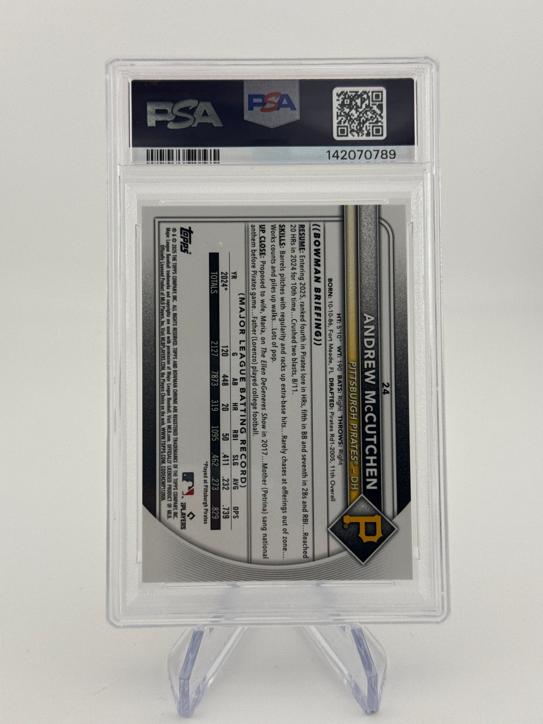 Andrew McCutchen 2025 Bowman Chrome Orange Refractor, 15/25, PSA 9 Mint