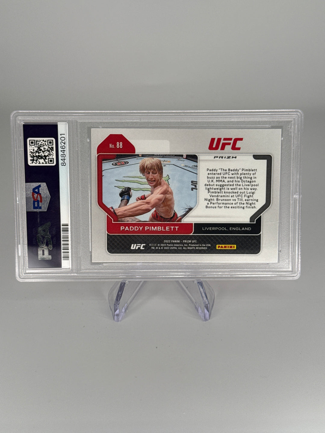 Paddy Pimblett 2022 Panini Prizm Pink Ice Rookie, PSA 9 Mint