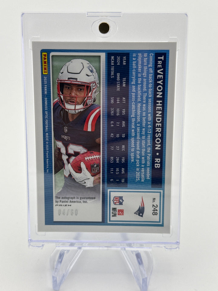 Treveyon Henderson 2025 Panini Donruss Optic Black Gold Rated Rookie Auto, 04/60