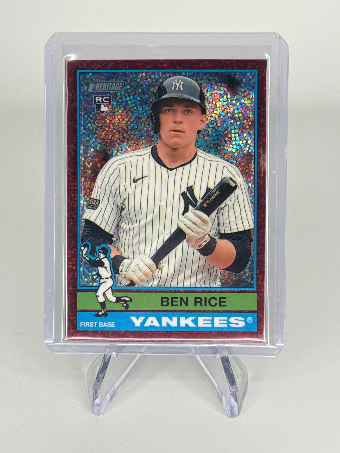 Ben Rice 2025 Topps Heritage Burgandy Sparkle Refractor Rookie