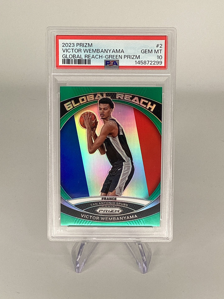 Victor Wembanyama 2023 Panini Prizm Global Reach Green Prizm Rookie, PSA 10 Gem Mint
