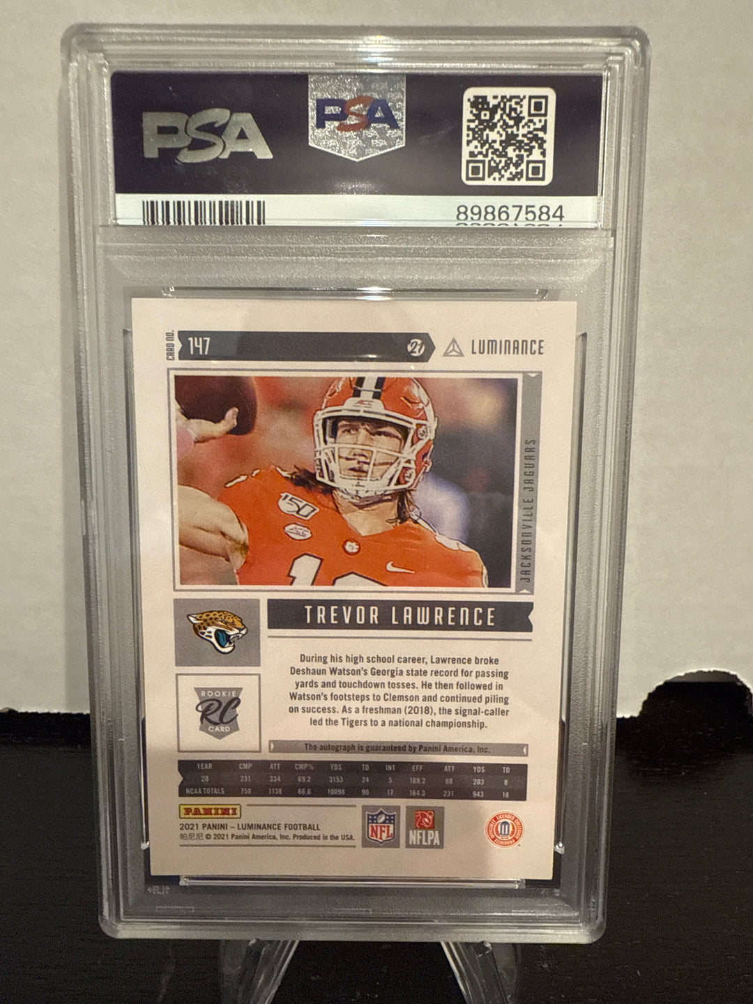 Trevor Lawrence 2021 Panini Luminance Rookie Auto Gold, 26/50, PSA 10 Gem Mint