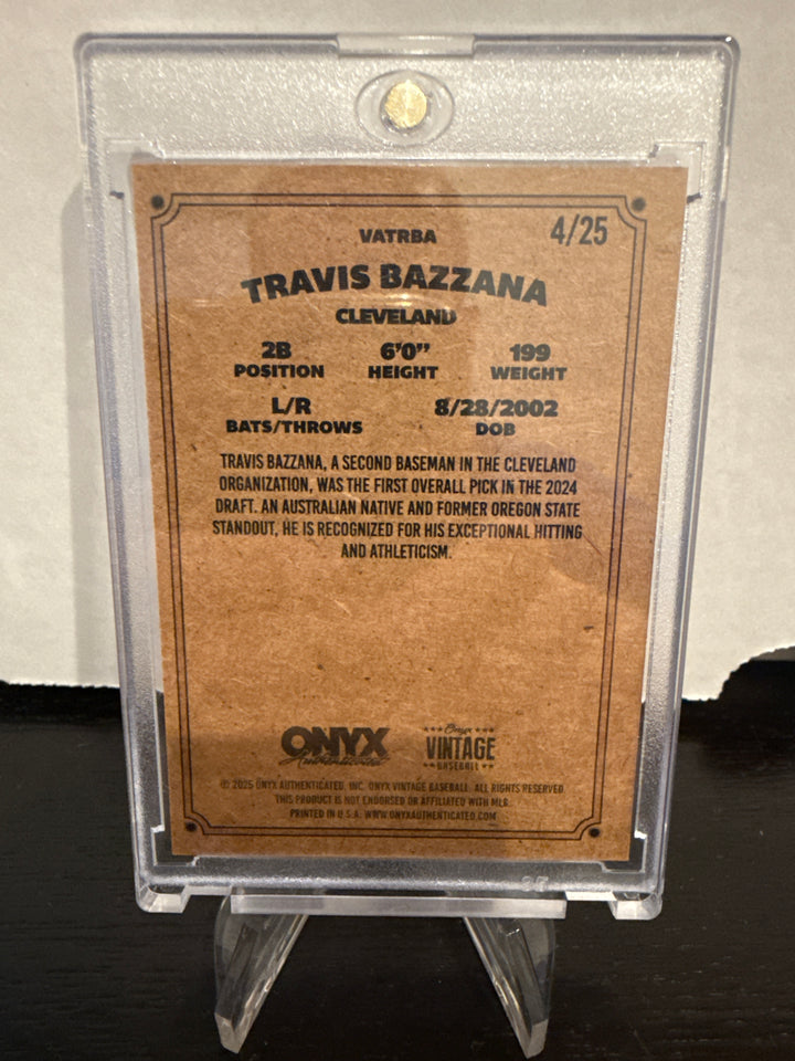 Travis Bazzana 2025 Onyx Vintage Baseball Auto, Red, 04/25
