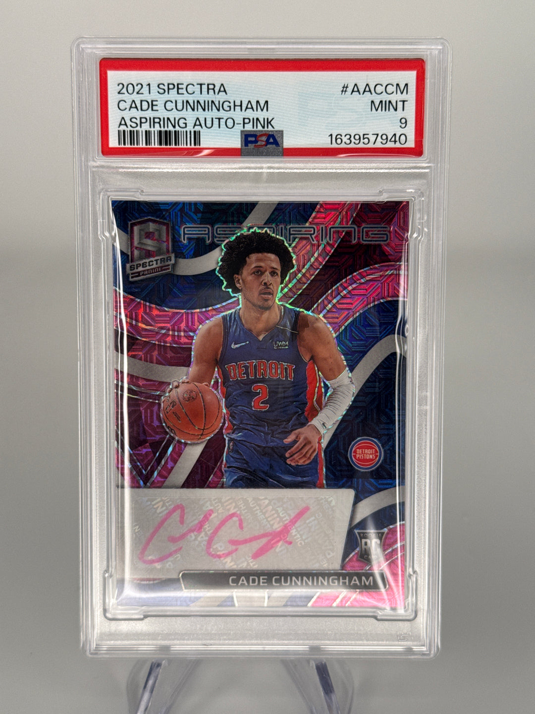 Cade Cunningham 2021 Panini Spectra Aspiring Rookie Auto Pink, 23/25, PSA 9 Mint