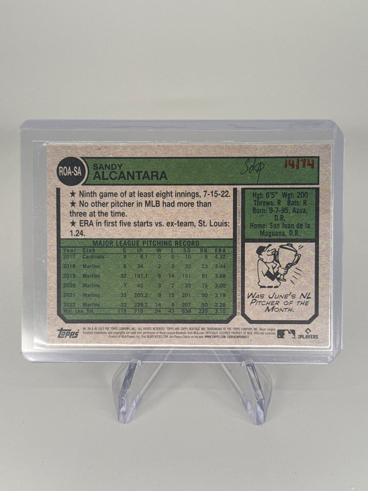 Sandy Alcantara 2023 Topps Heritage Real One Red Auto, 14/74