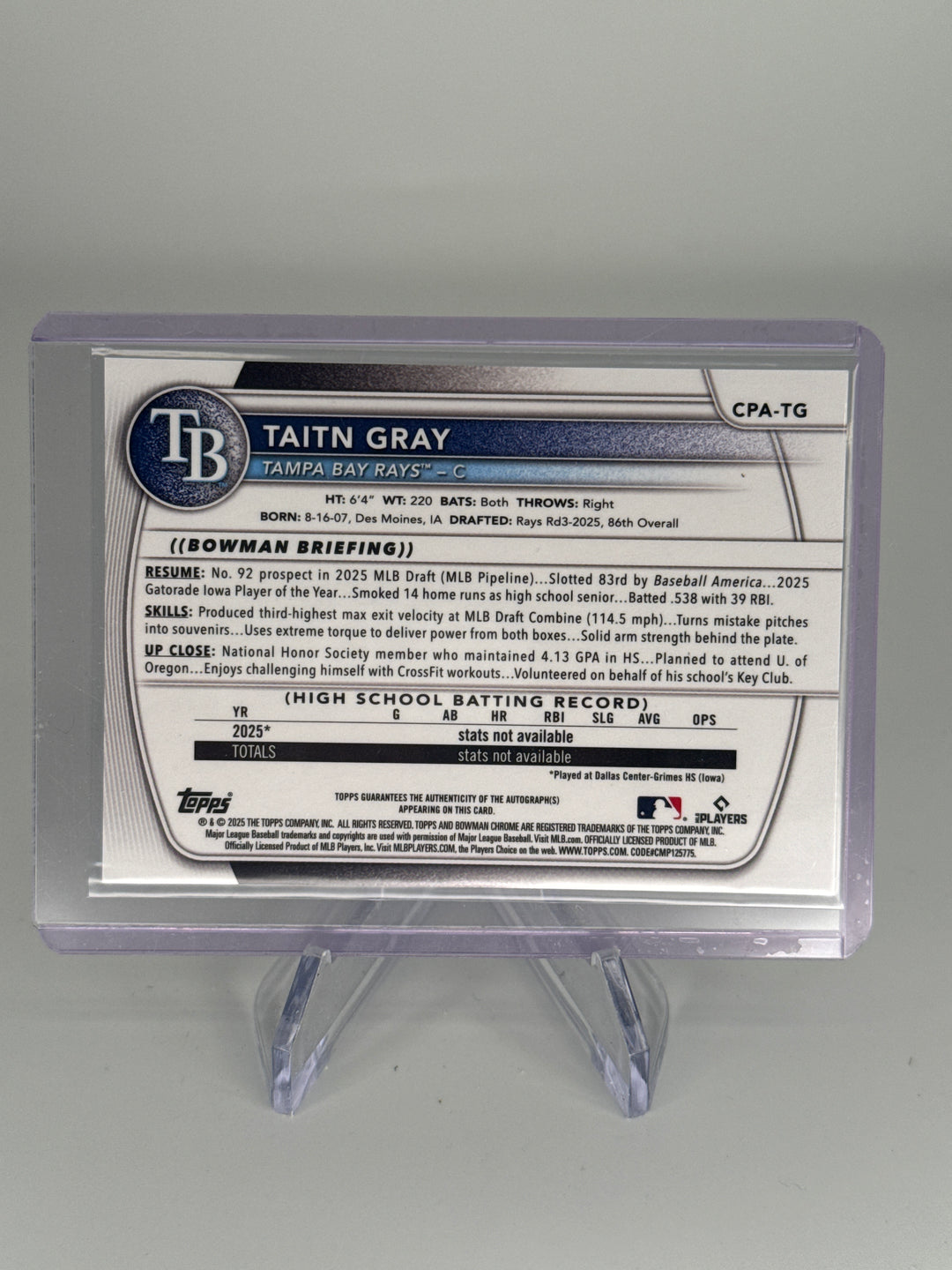 Taitn Gray 2025 Bowman Chrome 1st Auto