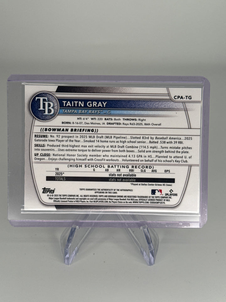 Taitn Gray 2025 Bowman Chrome 1st Auto