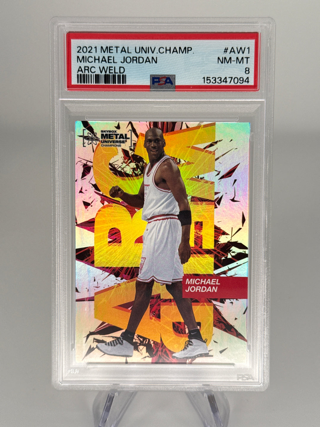 Michael Jordan 2021 Metal Universe Champions Arc Weld, PSA 8