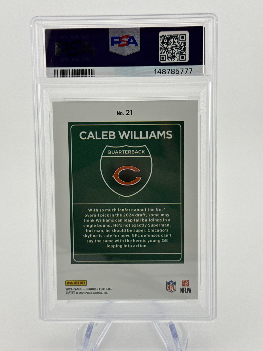 Caleb Williams 2024 Panini Donruss Downtown SSP Case Hit Rookie, PSA 10 Gem Mint