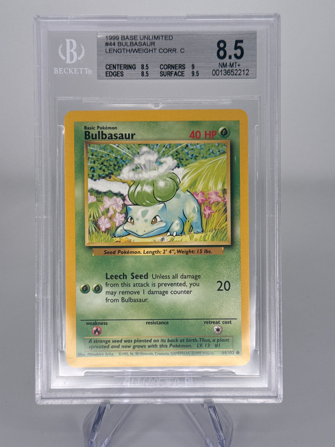 Pokemon TCG 1999 Bulbasaur Base Set Unlimited, 44/102, BGS 8.5