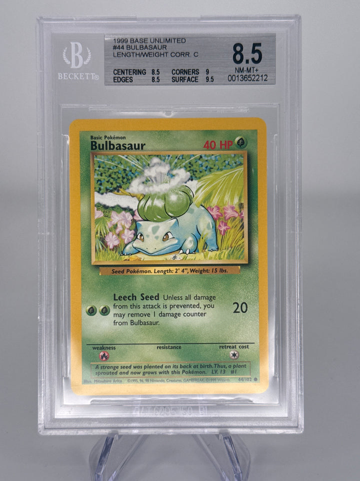 Pokemon TCG 1999 Bulbasaur Base Set Unlimited, 44/102, BGS 8.5