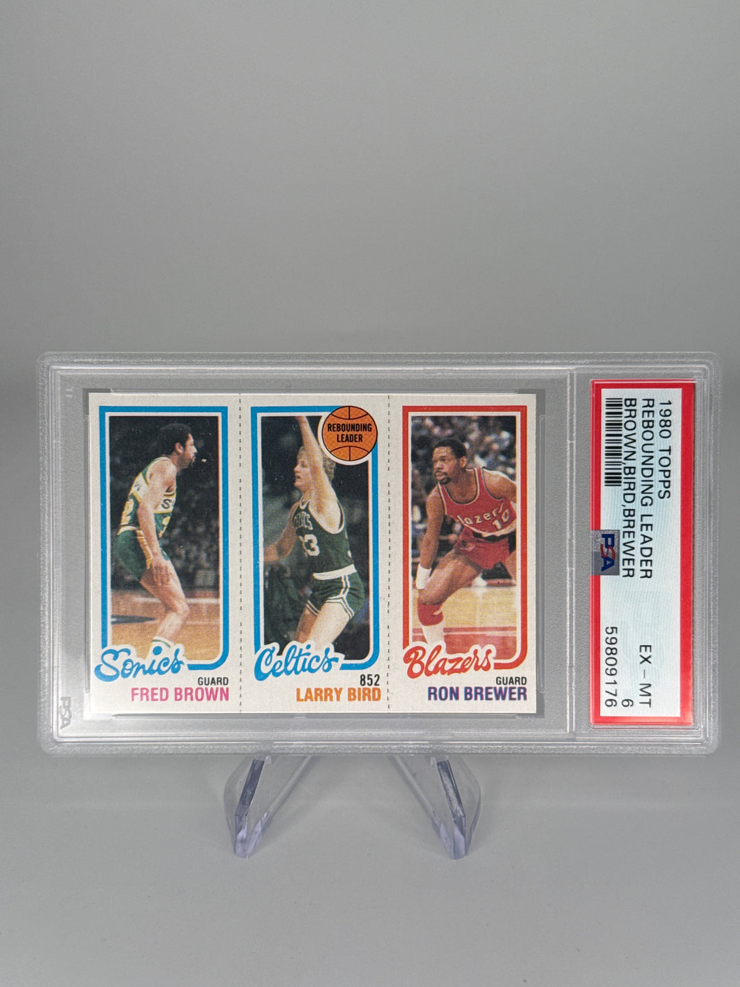 Fred Brown/Larry Bird/Ron Brewer 1980 Topps Rebounding Leaders, PSA 6