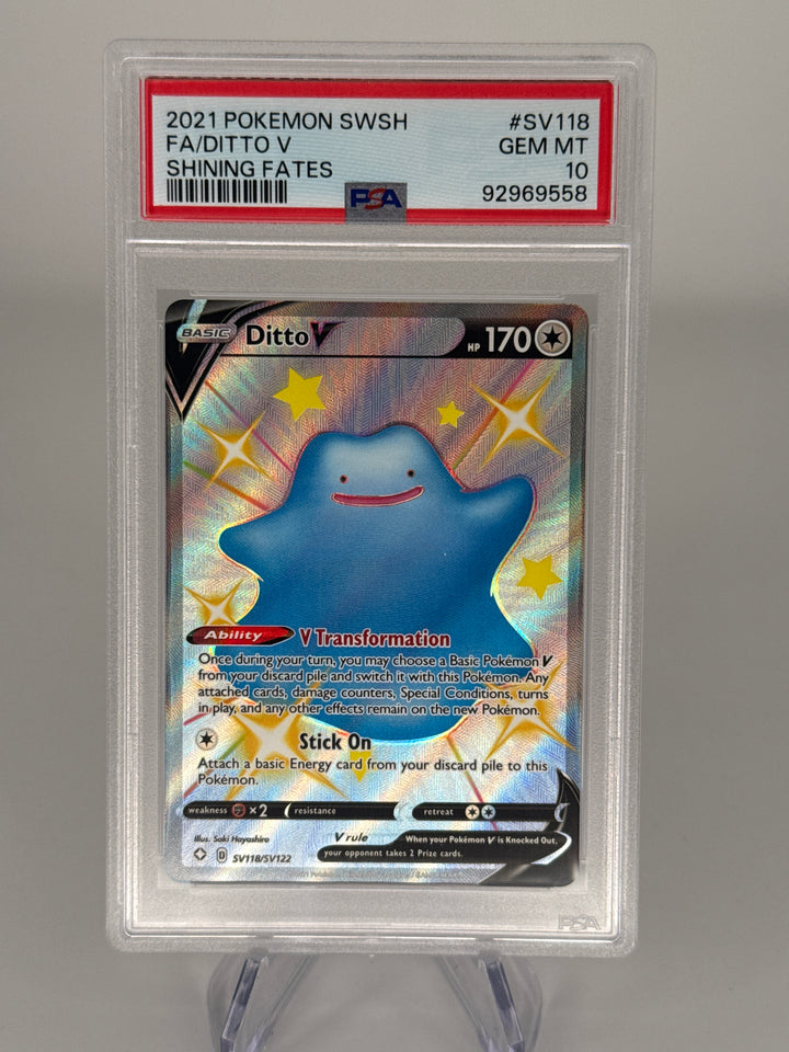 Pokemon TCG 2021 Ditto V Shining Fates Ultra Rare Full Art, SV118/SV122, PSA 10 Gem Mint