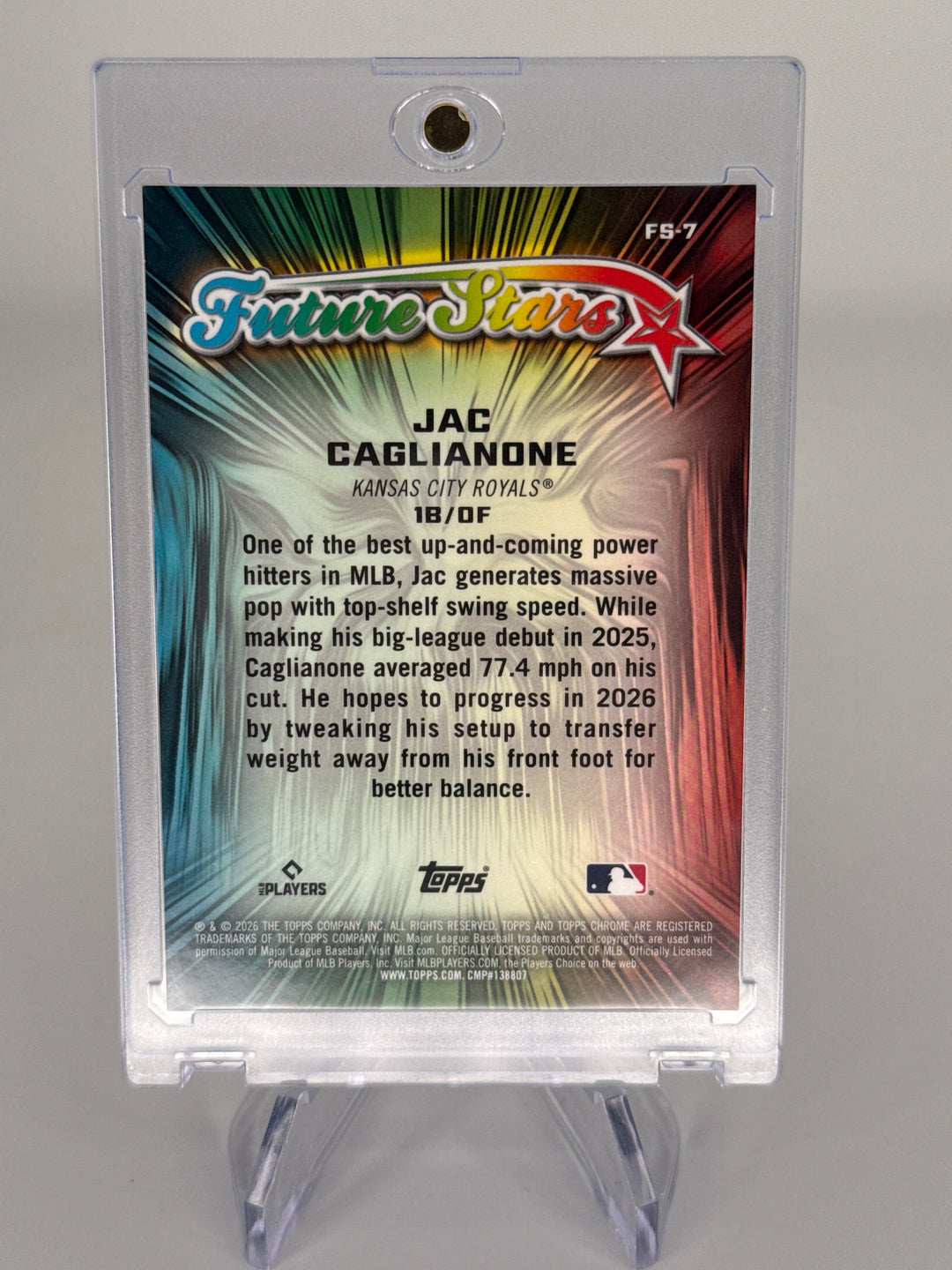 Jac Caglianone 2026 Topps Chrome Future Stars Purple Wave Refractor Rookie, 03/75