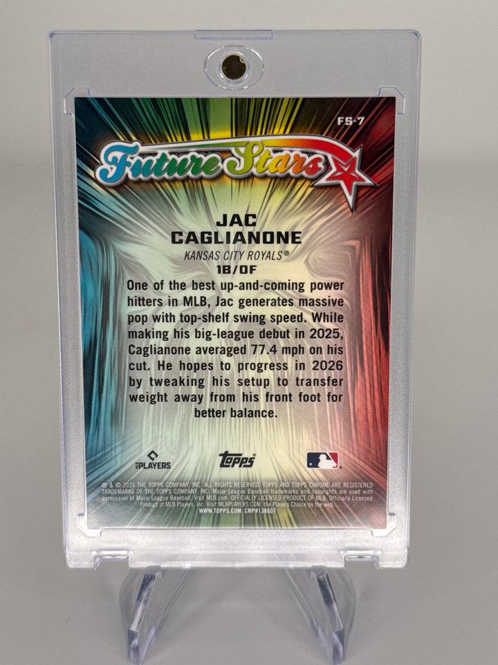 Jac Caglianone 2026 Topps Chrome Future Stars Purple Wave Refractor Rookie, 03/75