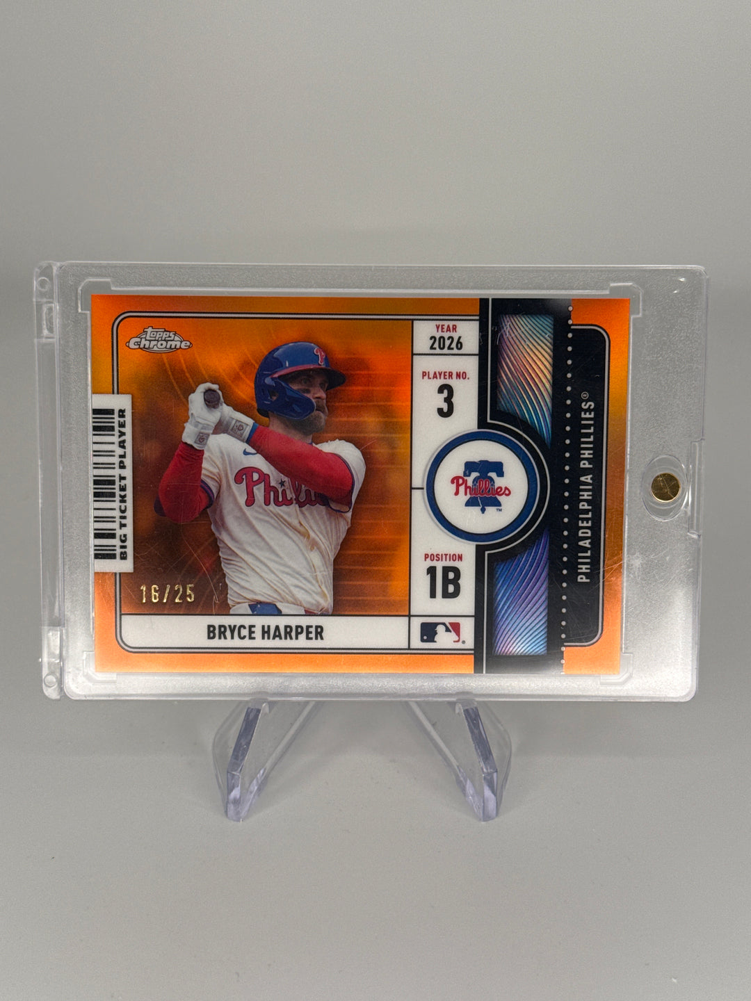 Bryce Harper 2025 Topps Chrome Big Ticket Player Orange Refractor, 16/25