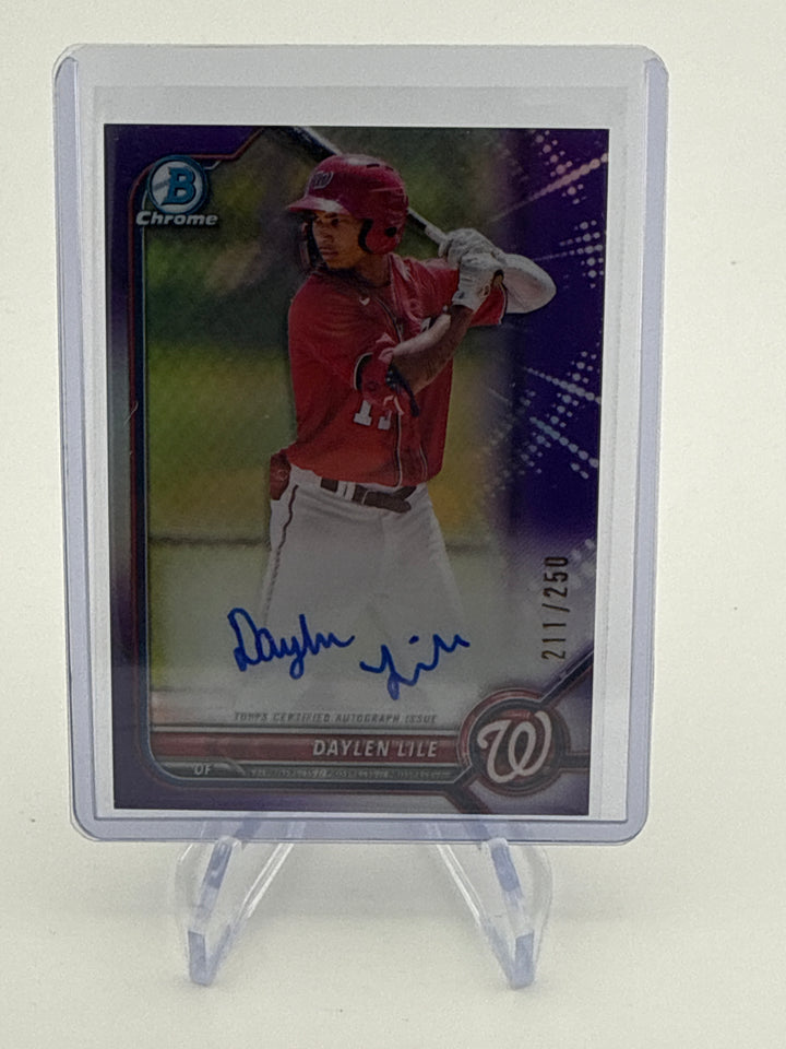 Daylen Lile 2022 Bowman Chrome Purple Refractor 1st Auto, 211/250