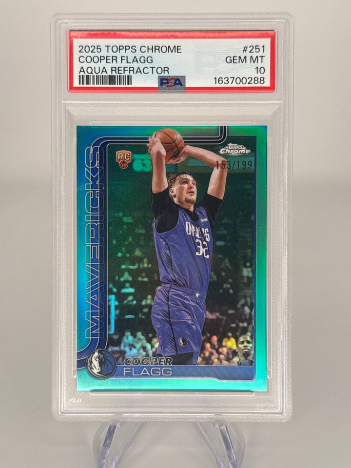 Cooper Flagg 2025 Topps Chrome Aqua Refractor Rookie, 153/199, PSA 10 Gem Mint