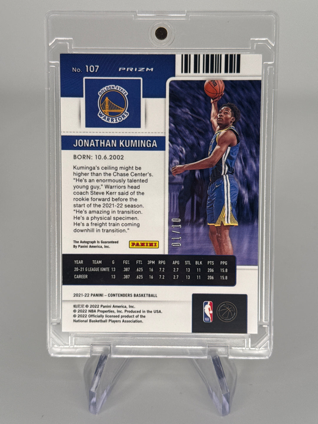 Jonathan Kuminga 2021-2022 Panini Contenders Optic Rookie Ticket Auto Gold, 01/10