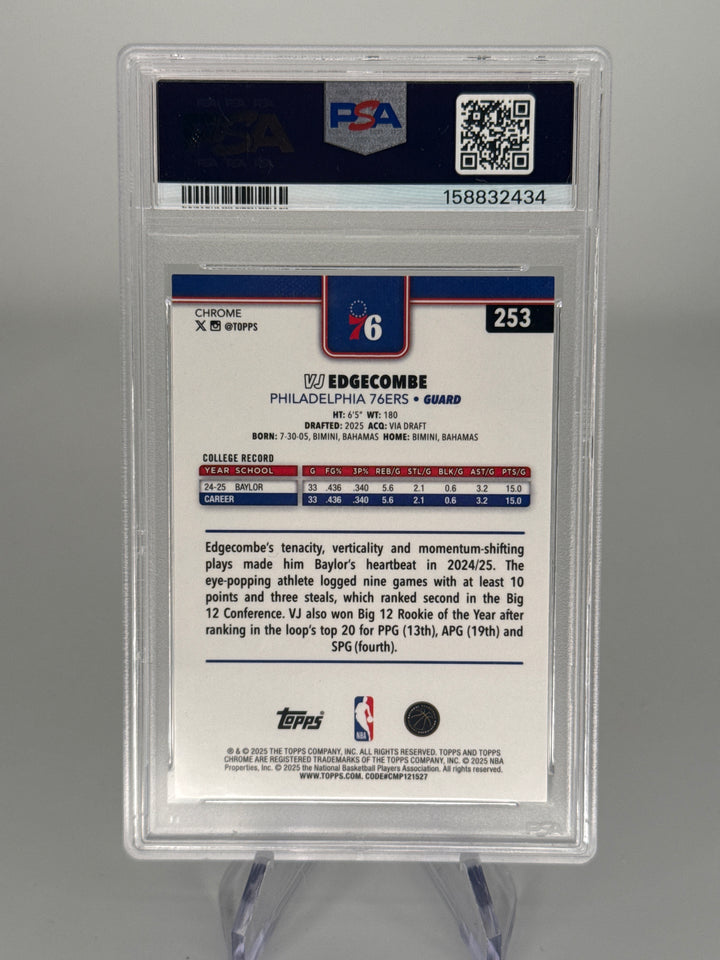 VJ Edgecombe 2025 Topps Chrome Rookie, PSA 9 Mint