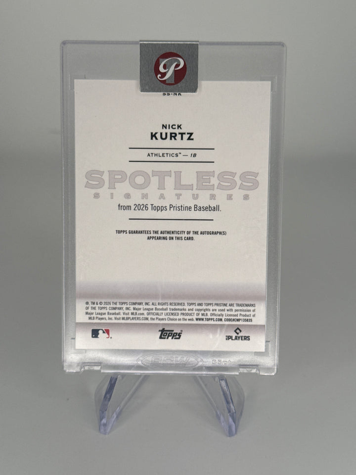 Nick Kurtz 2026 Topps Pristine Spotless Signatures Orange Auto, 20/25