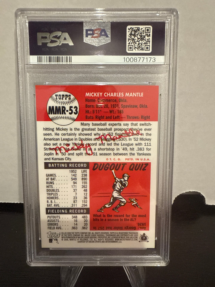 Mickey Mantle 2008 Topps Mickey Mantle Reprint Blue Refractor, PSA 9 Mint