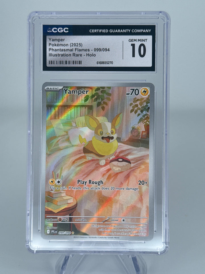 Pokemon TCG 2025 Yamper Phantasmal Flames Full Art Illustration Rare, 099/094, CGC 10 Gem Mint
