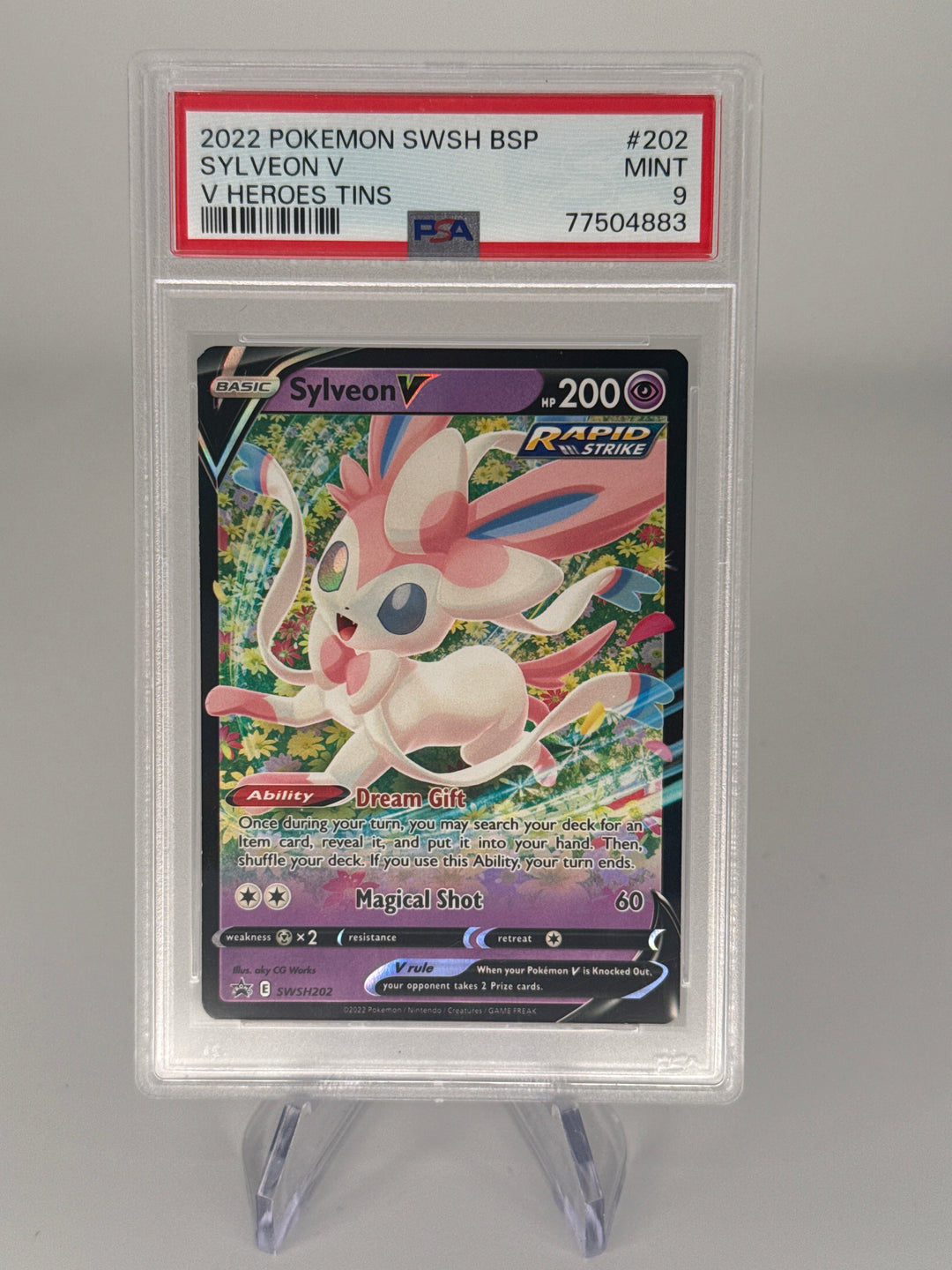 Pokemon TCG 2022 Sylveon V V Heroes Tins Black Star Promo, SWSH202, PSA 9 Mint