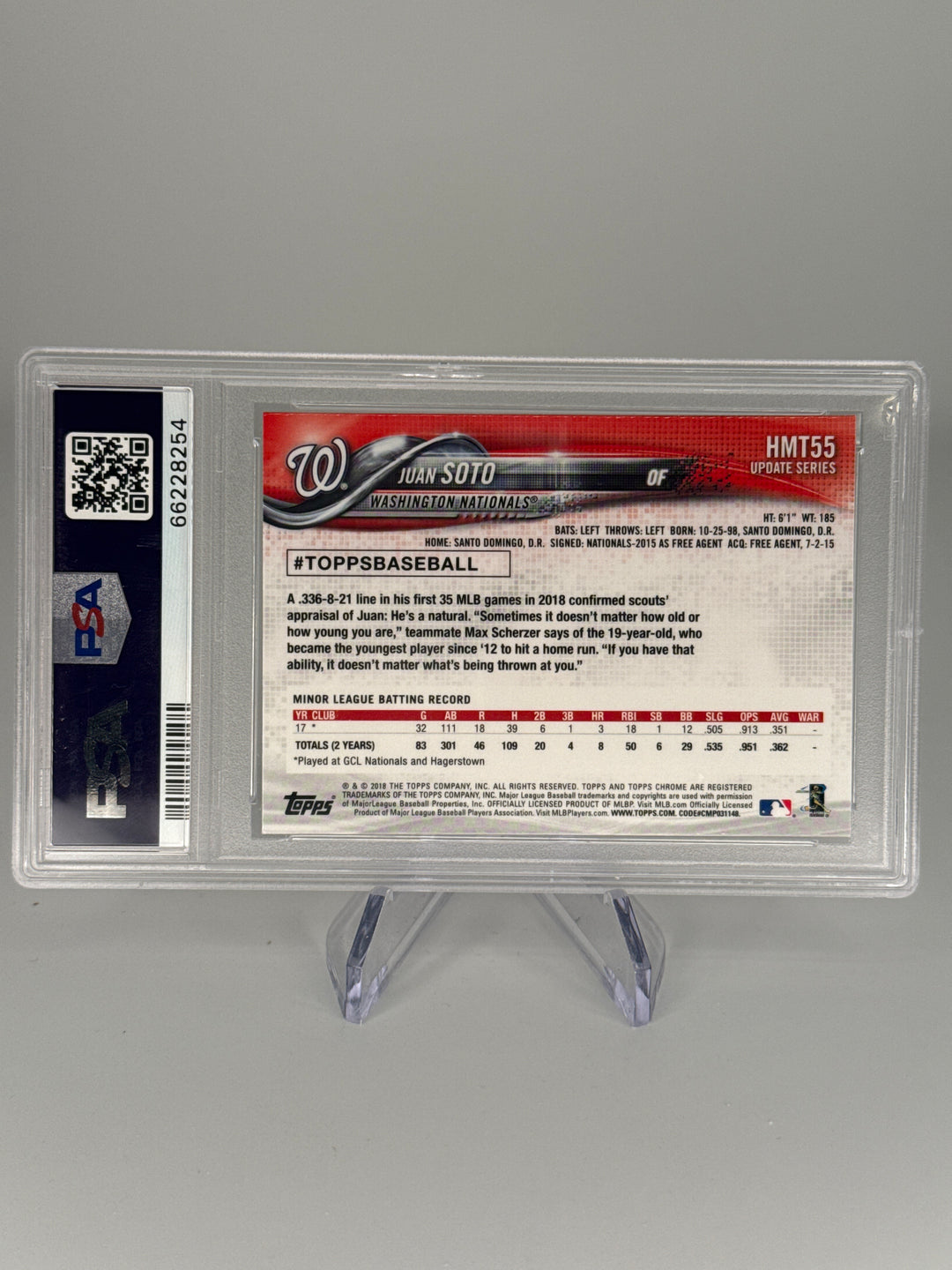 Juan Soto 2018 Topps Chrome Update Rookie, PSA 10 Gem Mint