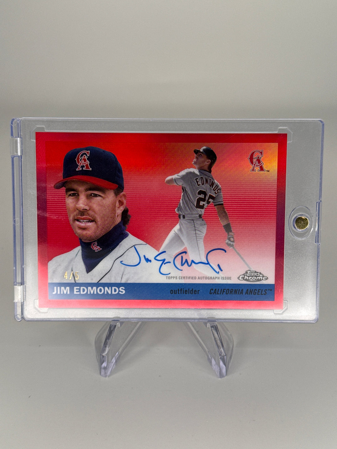 Jim Edmonds 2025 Topps Chrome Platinum Red Refractor Auto, 4/5