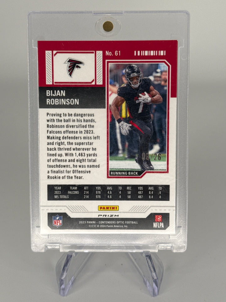 Bijan Robinson 2023 Panini Contenders Optic Purple Pulsar Rookie Ticket, 09/26