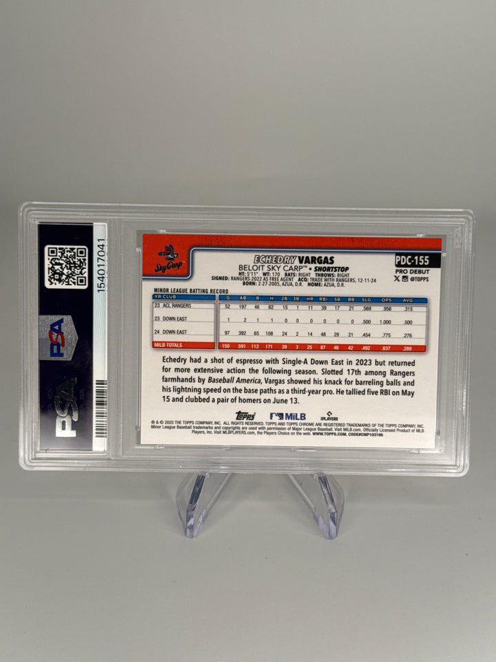 Echedry Vargas 2025 Topps Chrome Pro Debut Red Mini Diamond, 1/5, PSA 10 Gem Mint