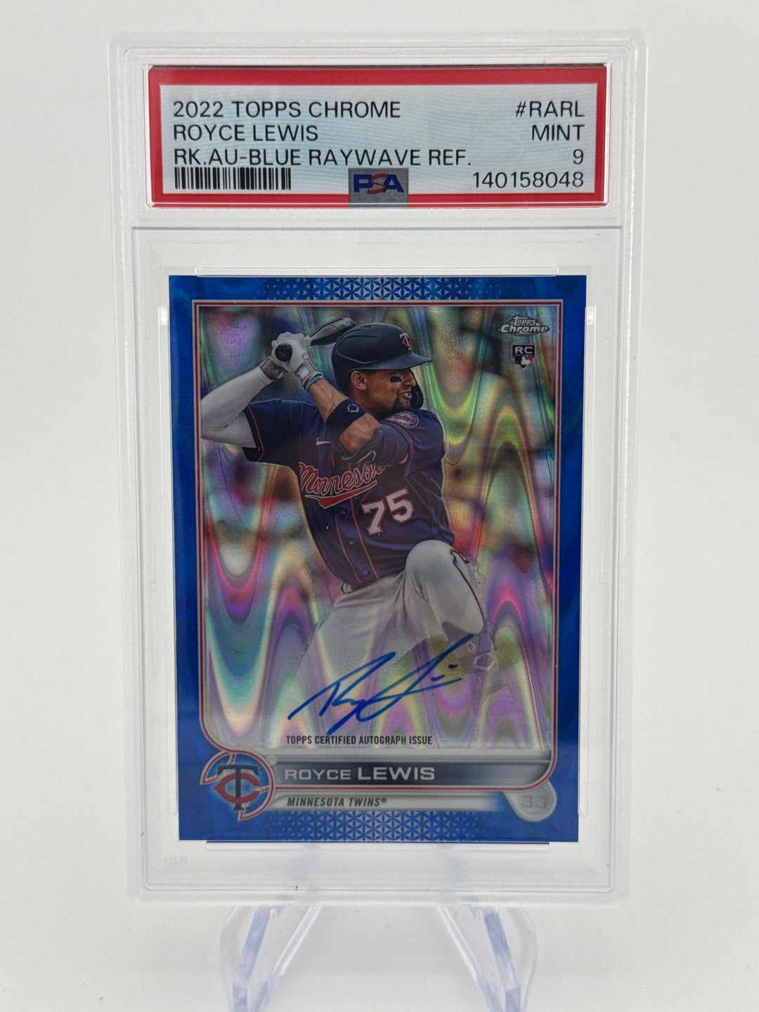 Royce Lewis 2022 Topps Chrome Blue Raywave Refractor Rookie Auto, 069/150, PSA 9 Mint