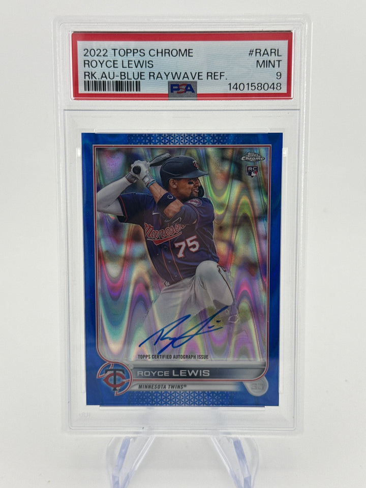 Royce Lewis 2022 Topps Chrome Blue Raywave Refractor Rookie Auto, 069/150, PSA 9 Mint