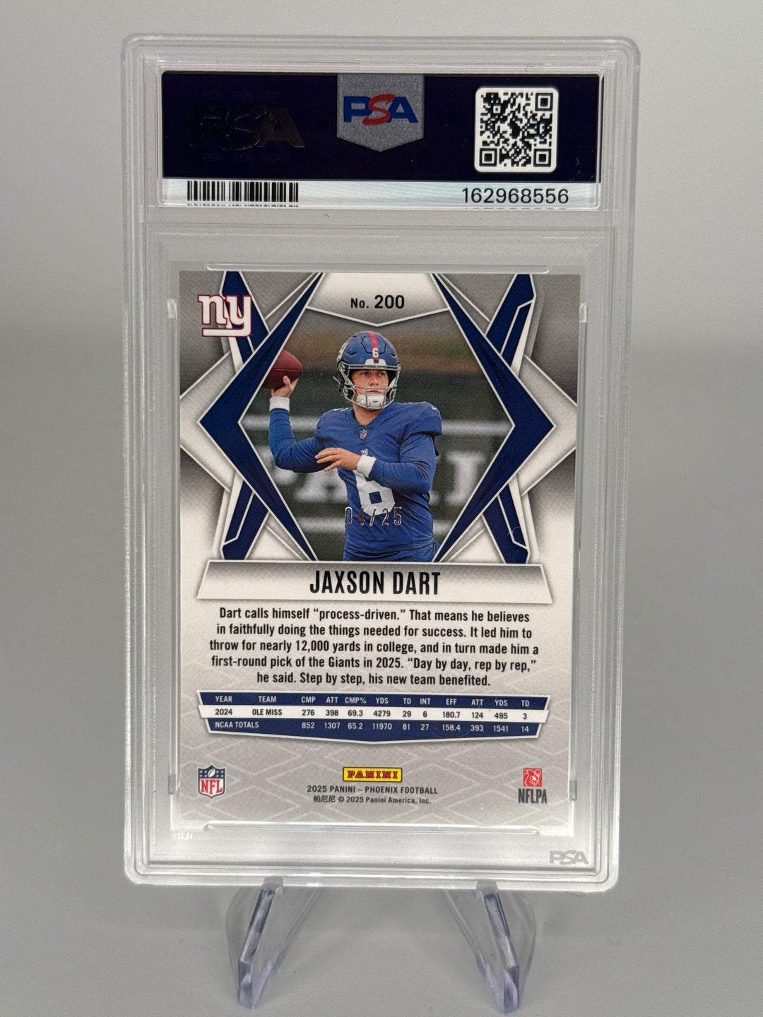 Jaxson Dart 2025 Panini Phoenix Green Rookie, 04/25, PSA 9 Mint