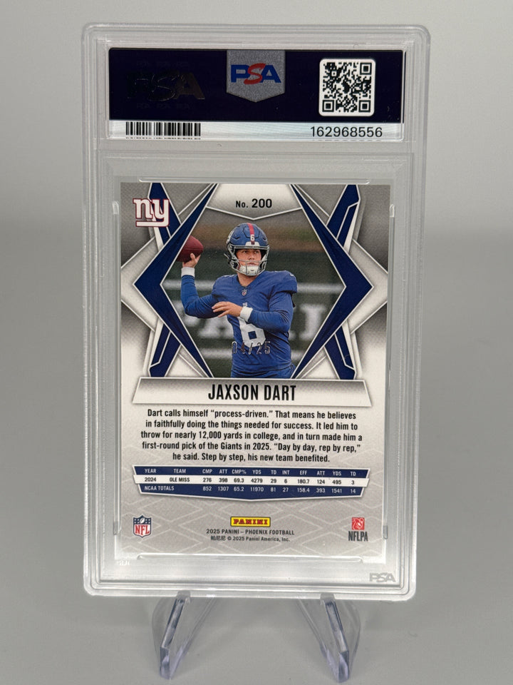 Jaxson Dart 2025 Panini Phoenix Green Rookie, 04/25, PSA 9 Mint