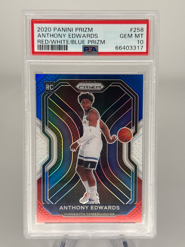 Anthony Edwards 2020 Panini Prizm Red/White/Blue Prizm Rookie, PSA 10 Gem Mint