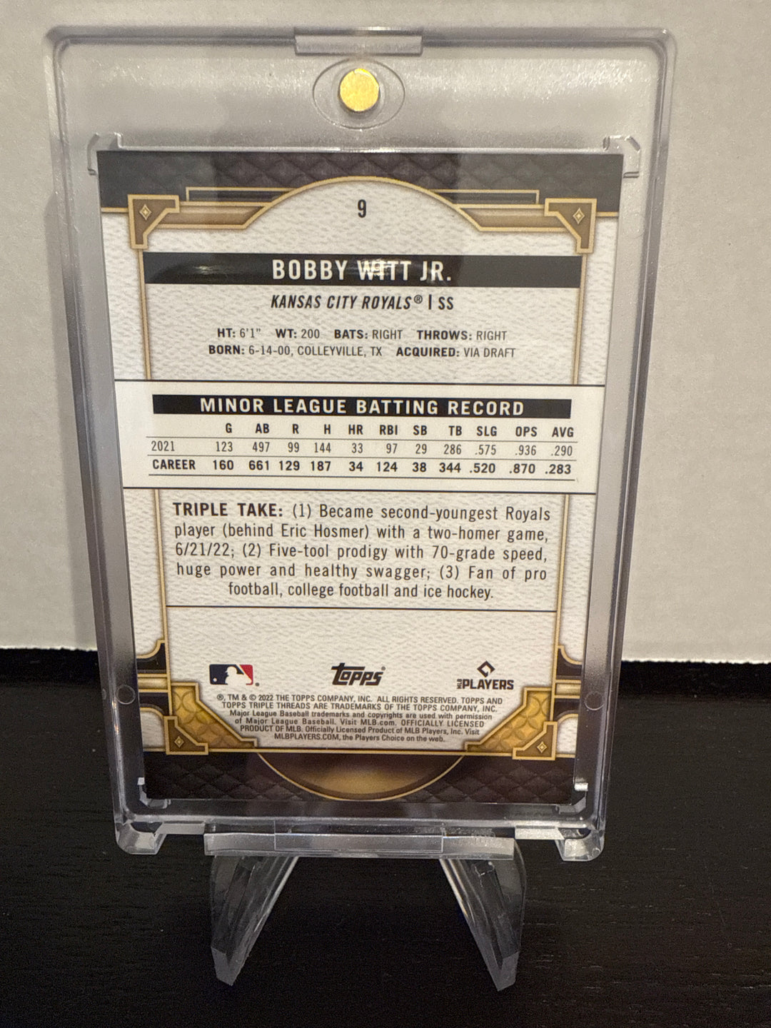 Bobby Witt Jr 2022 Topps Triple Threads Tourmaline Rookie, 001/125
