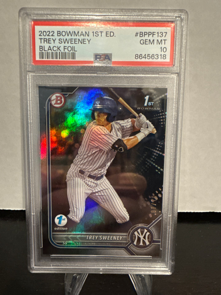 Trey Sweeney 2022 Bowman Draft 1st Edition Black Foil, PSA 10 Gem Mint