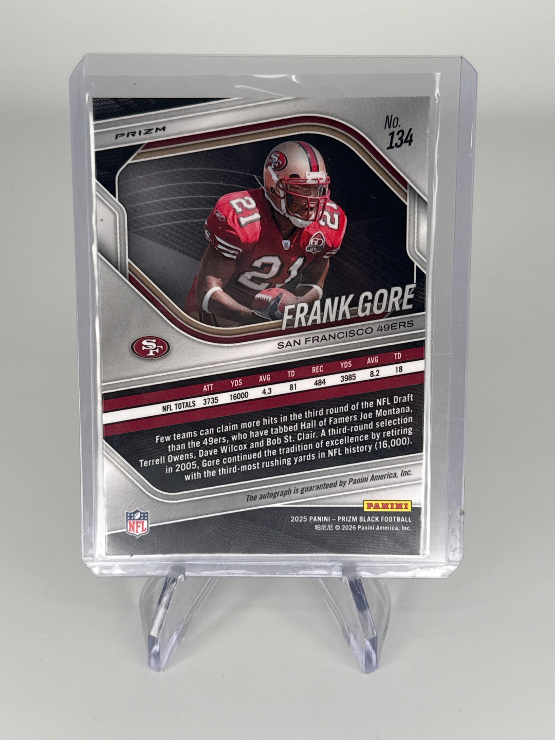 Frank Gore 2025 Panini Prizm Black Silver Prizm Auto