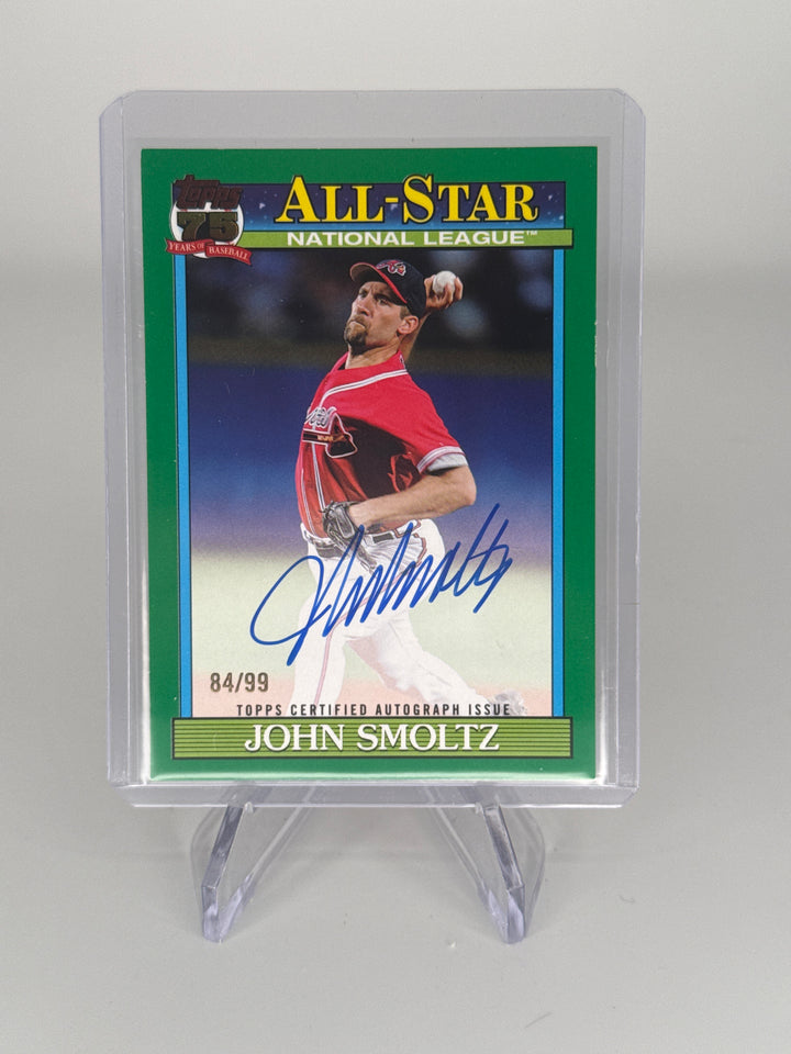 John Smoltz 2026 Topps 1991 75th Anniversary Green Auto, 84/99