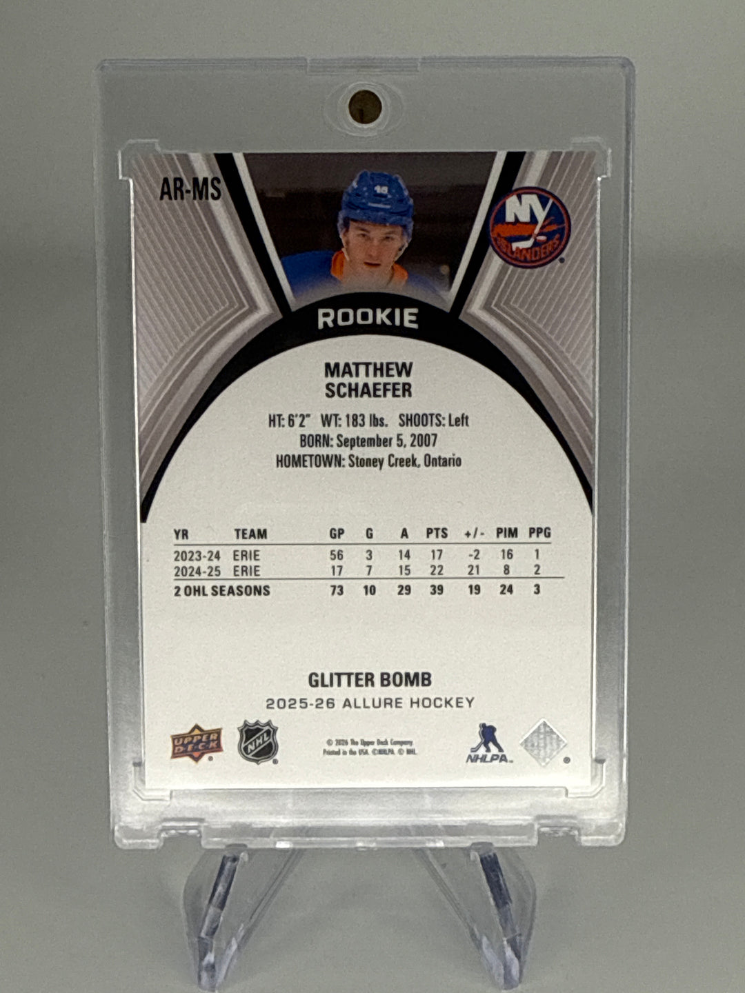 Matthew Schaefer 2025-2026 Upper Deck Allure Glitter Bomb Rookie