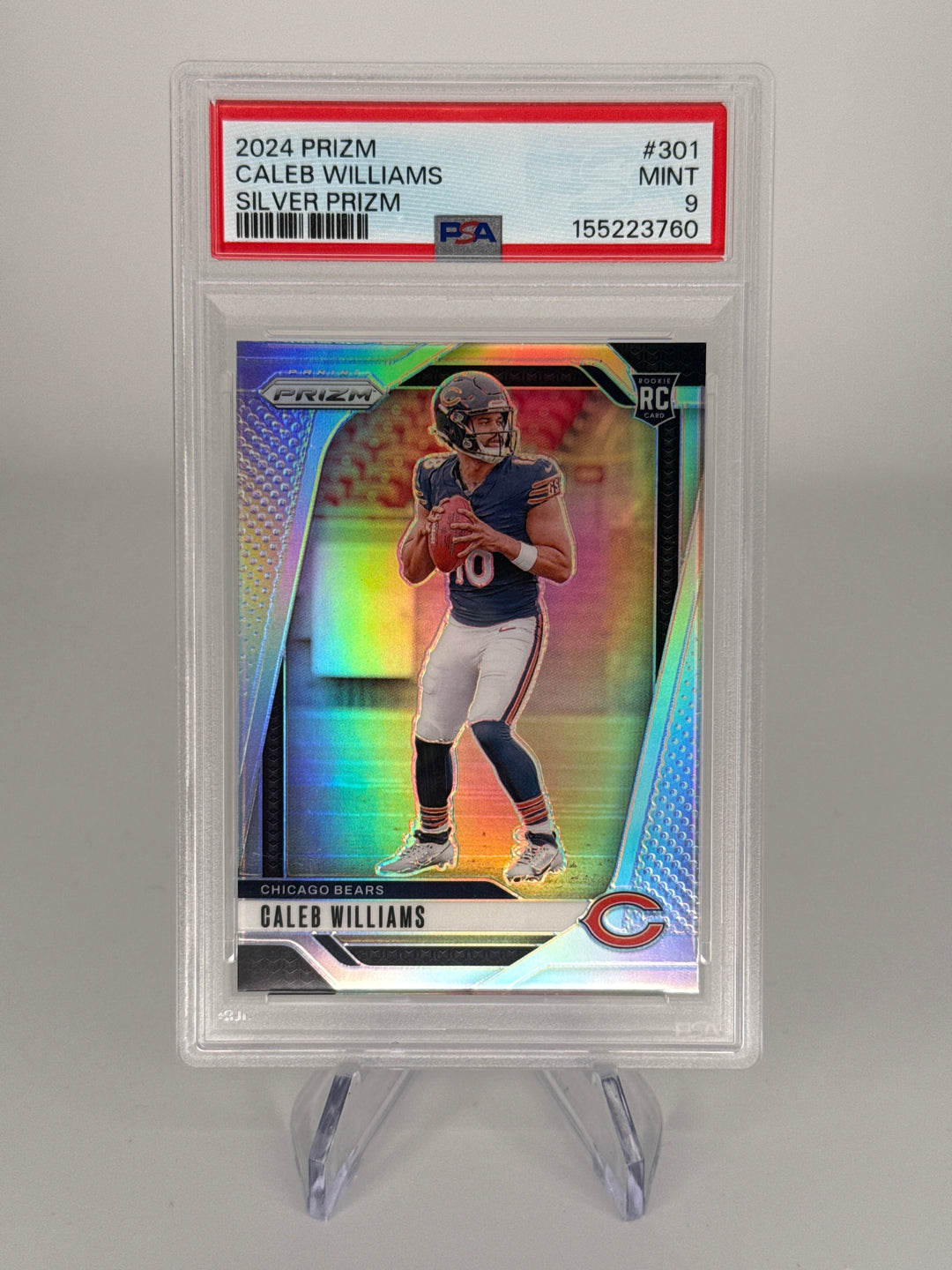 Caleb Williams 2024 Panini Prizm Silver Prizm Rookie, PSA 9 Mint