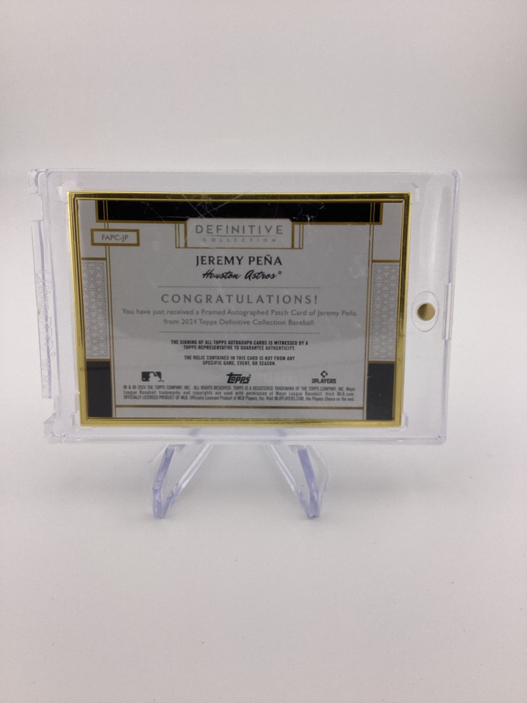 Jeremy Pena 2024 Topps Definitive Collection Gold Frame Auto Relic, 27/30