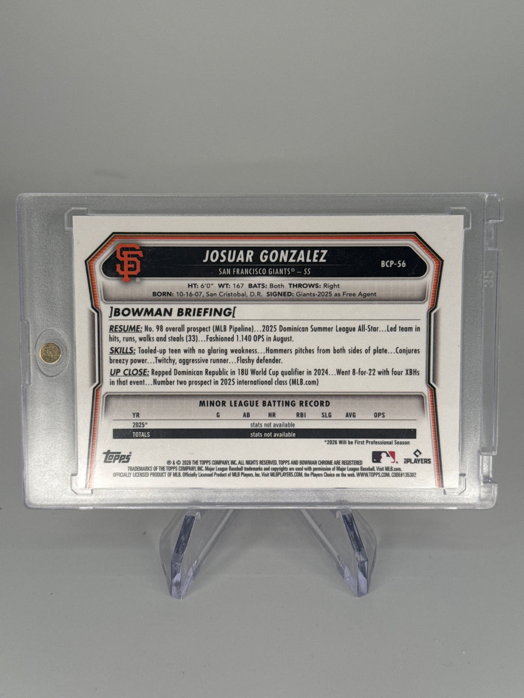 Josuar Gonzalez 2026 Bowman Chrome Red Sapphire, 3/5