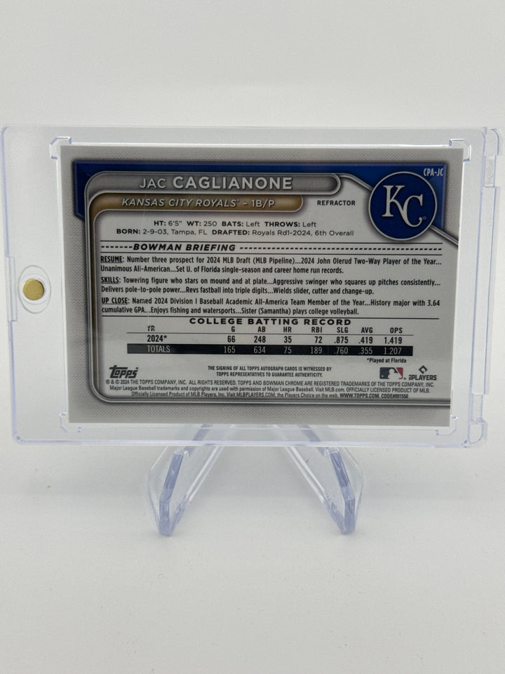 Jac Caglianone 2024 Bowman Chrome Draft Prospect Refractor Auto, 486/499