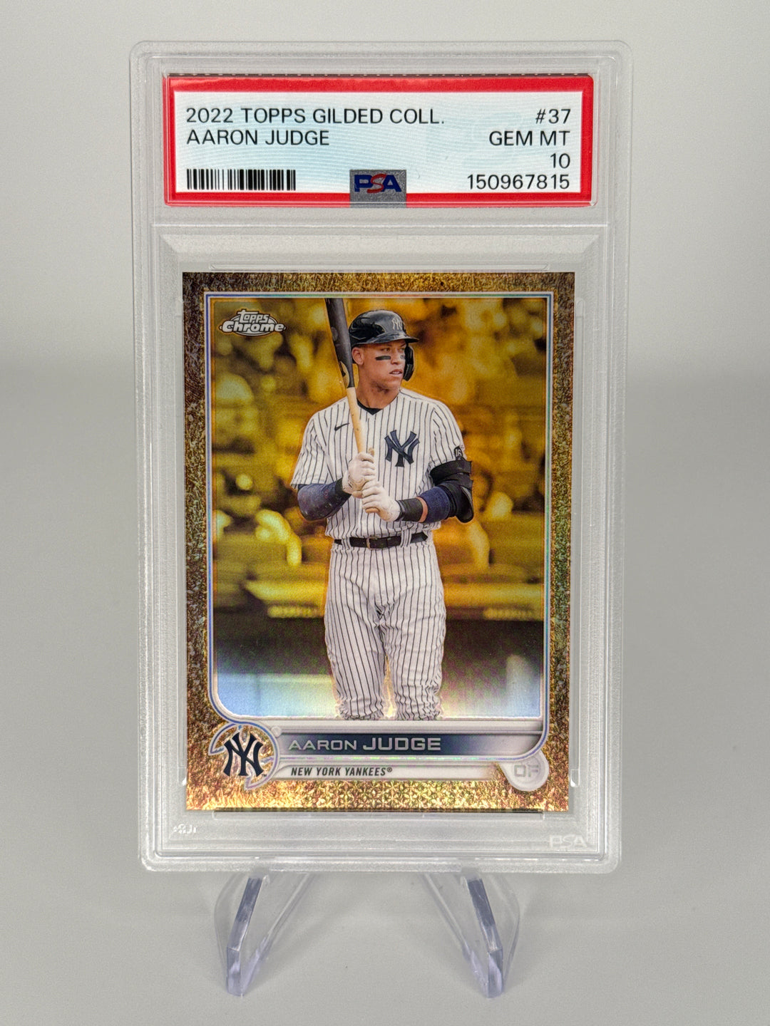 Aaron Judge 2022 Topps Gilded Collection Gold Refractor, 96/99, PSA 10 Gem Mint