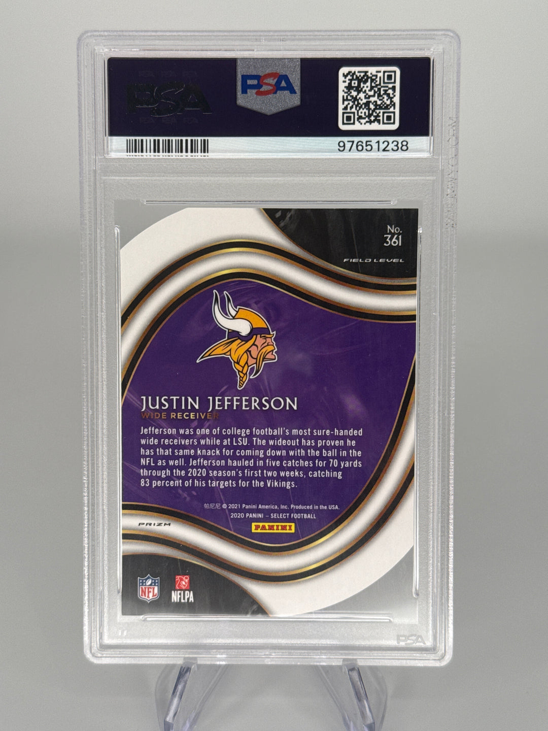 Justin Jefferson 2020 Panini Select Die-Cut White Prizm Rookie, PSA 10 Gem Mint